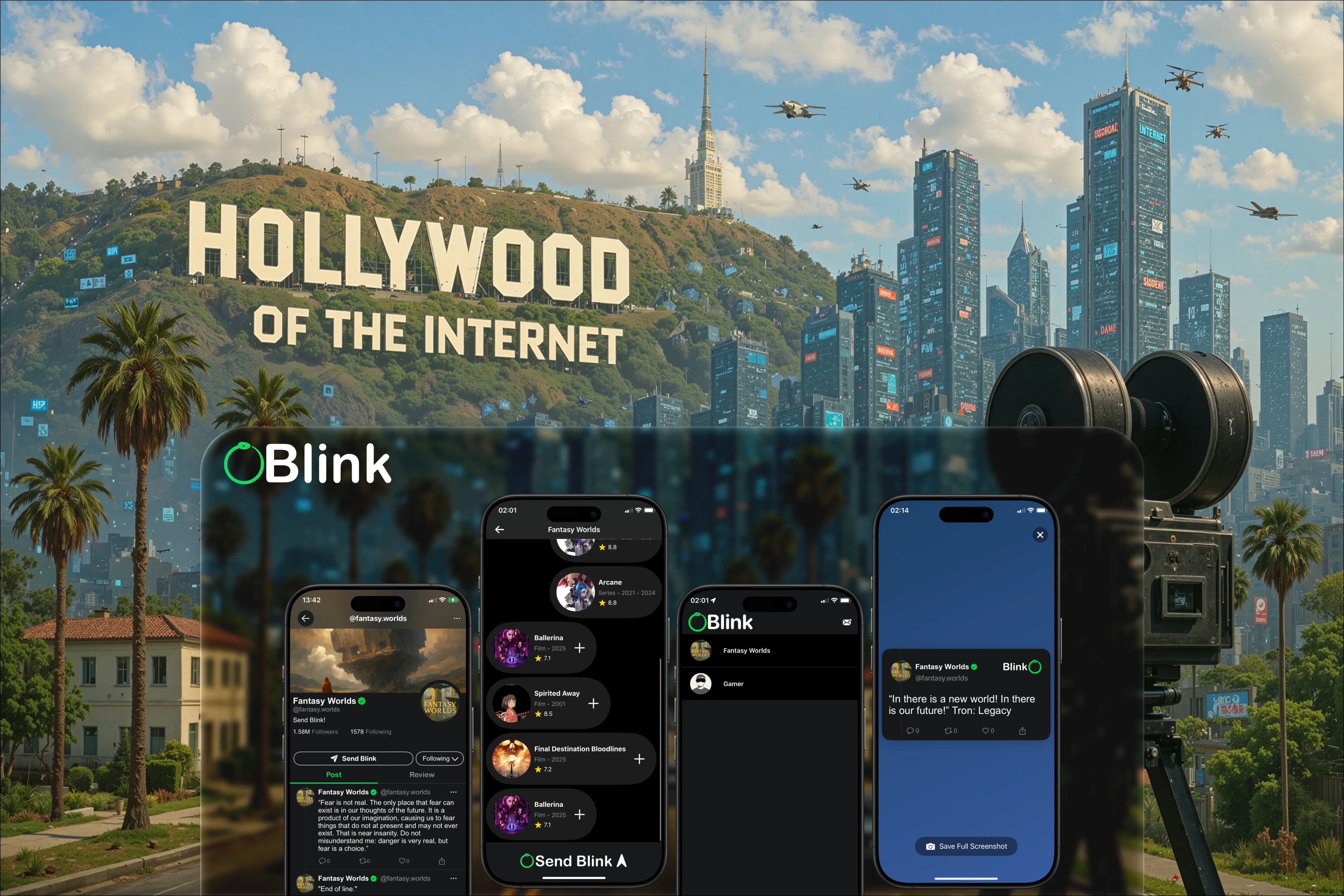 Blink app showing a watchlist of movies, TV shows and anime